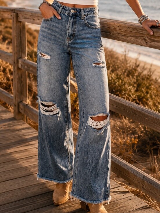 Ashley Mason Denim - 👖 Ashley Mason Distressed Wide Leg Jeans | Size 9/29